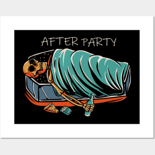 After Party Drunk Skeleton Skull Alcohol Wine Lover Beer Lover Posters and Art